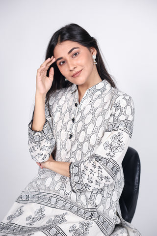 ELEGANT BLOCK PRINT ON COTTON WITH GLITTER 02-PIECE SHIRT & TROUSER