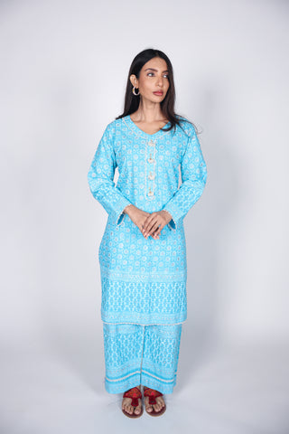 ELEGANT BLOCK PRINT ON COTTON WITH GLITTER 02-PIECE SHIRT & TROUSER