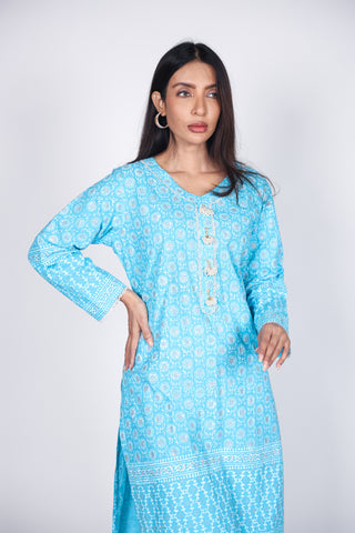 ELEGANT BLOCK PRINT ON COTTON WITH GLITTER 02-PIECE SHIRT & TROUSER