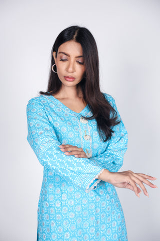 ELEGANT BLOCK PRINT ON COTTON WITH GLITTER 02-PIECE SHIRT & TROUSER