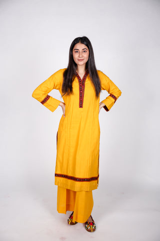 HANDLOOM SUSSI STITCHED 2-PIECE KURTI & TROUSER