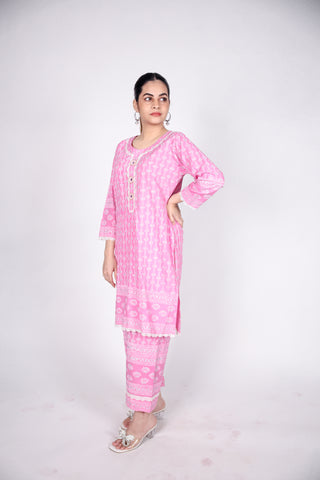 ELEGANT BLOCK PRINT ON COTTON WITH GLITTER 02-PIECE SHIRT & TROUSER