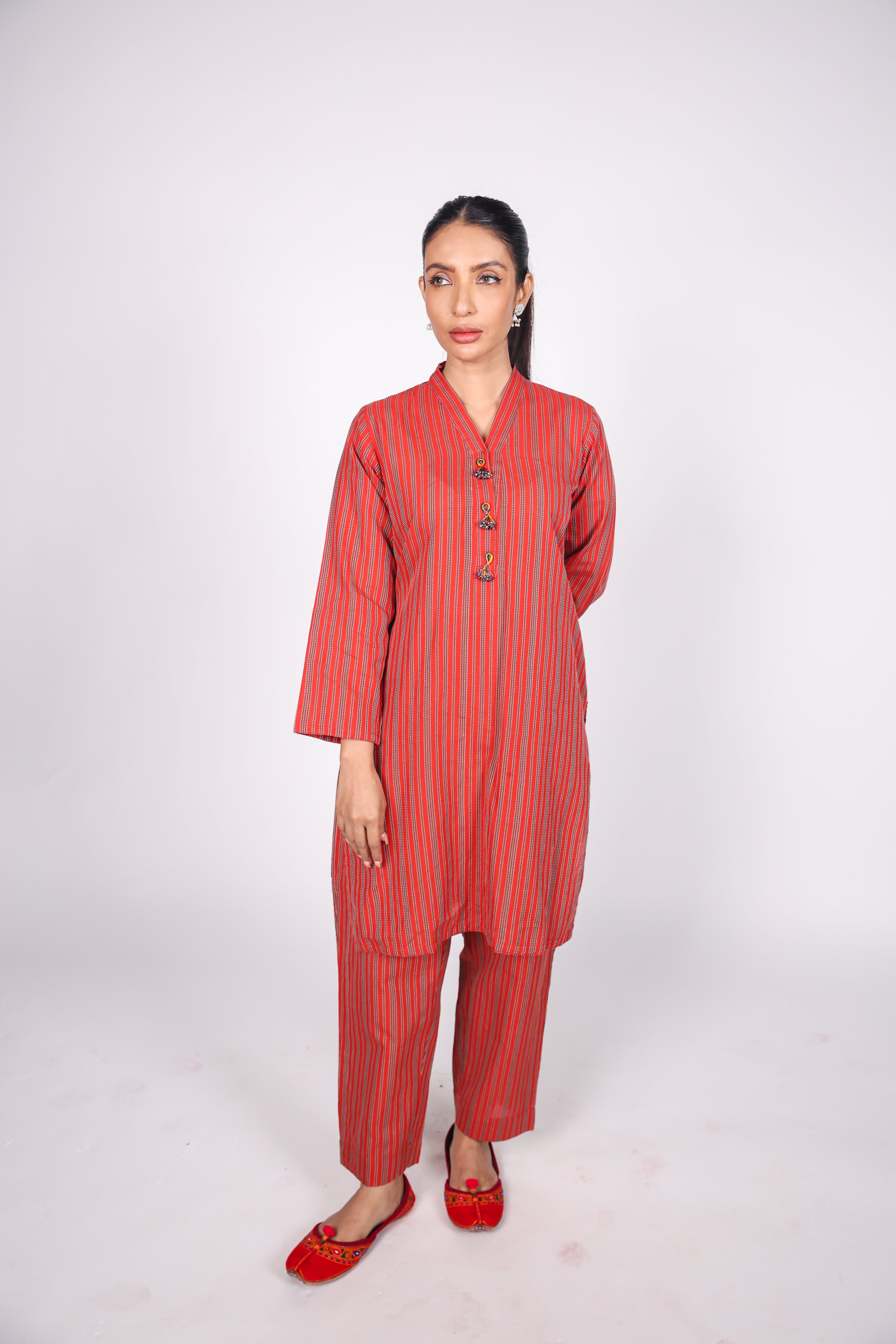 HANDLOOM SUSSI STITCHED 2-PIECE KURTI & TROUSER