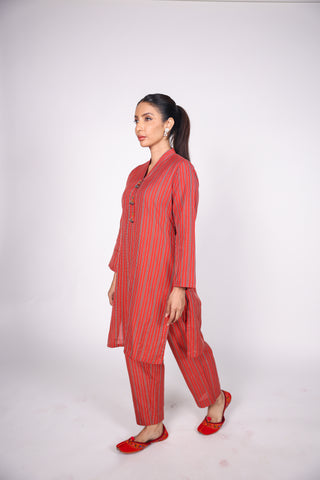 HANDLOOM SUSSI STITCHED 2-PIECE KURTI & TROUSER