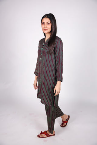 HANDLOOM SUSSI STITCHED 2-PIECE KURTI & TROUSER