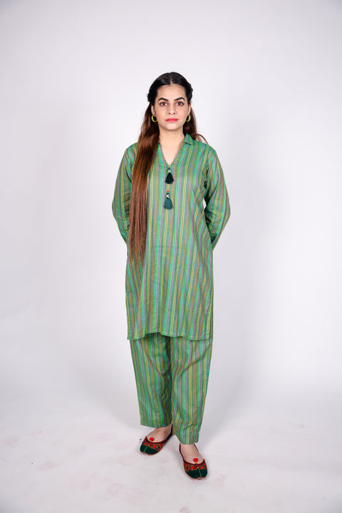 HANDLOOM SUSSI STITCHED 2-PIECE KURTI AND TROUSER