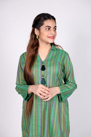 HANDLOOM SUSSI STITCHED 2-PIECE KURTI AND TROUSER