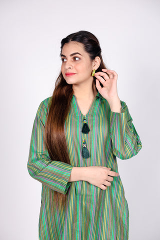 HANDLOOM SUSSI STITCHED 2-PIECE KURTI AND TROUSER