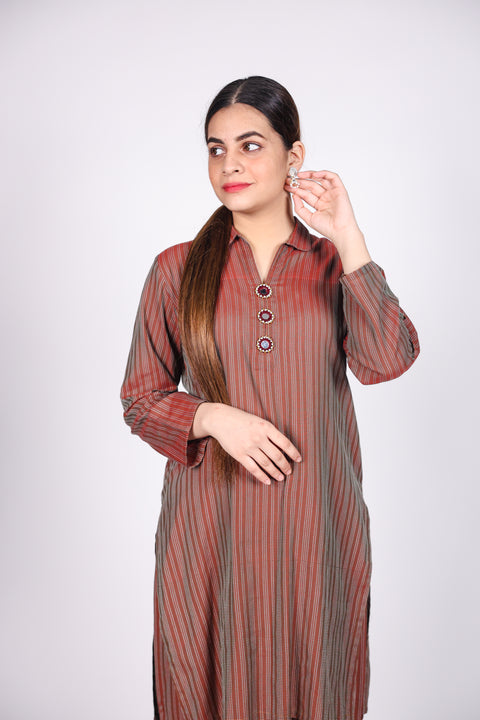 HANDLOOM SUSSI STITCHED 2-PIECE KURTI AND TROUSER