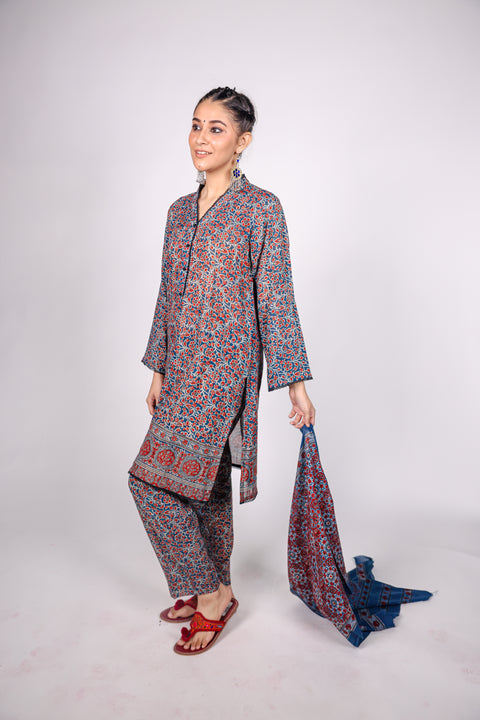 AJRAK PRINTED FABRIC STITCHED 02 PIECE SHIRT & TROUSER.