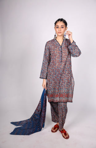 AJRAK PRINTED FABRIC STITCHED 02 PIECE SHIRT & TROUSER.