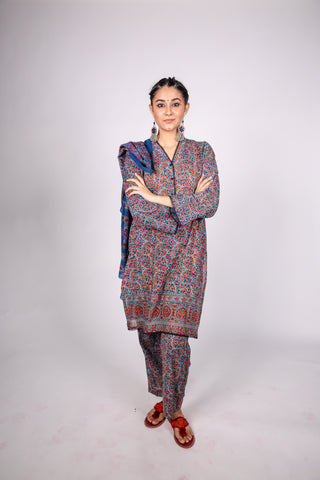 AJRAK PRINTED FABRIC STITCHED 02 PIECE SHIRT & TROUSER.