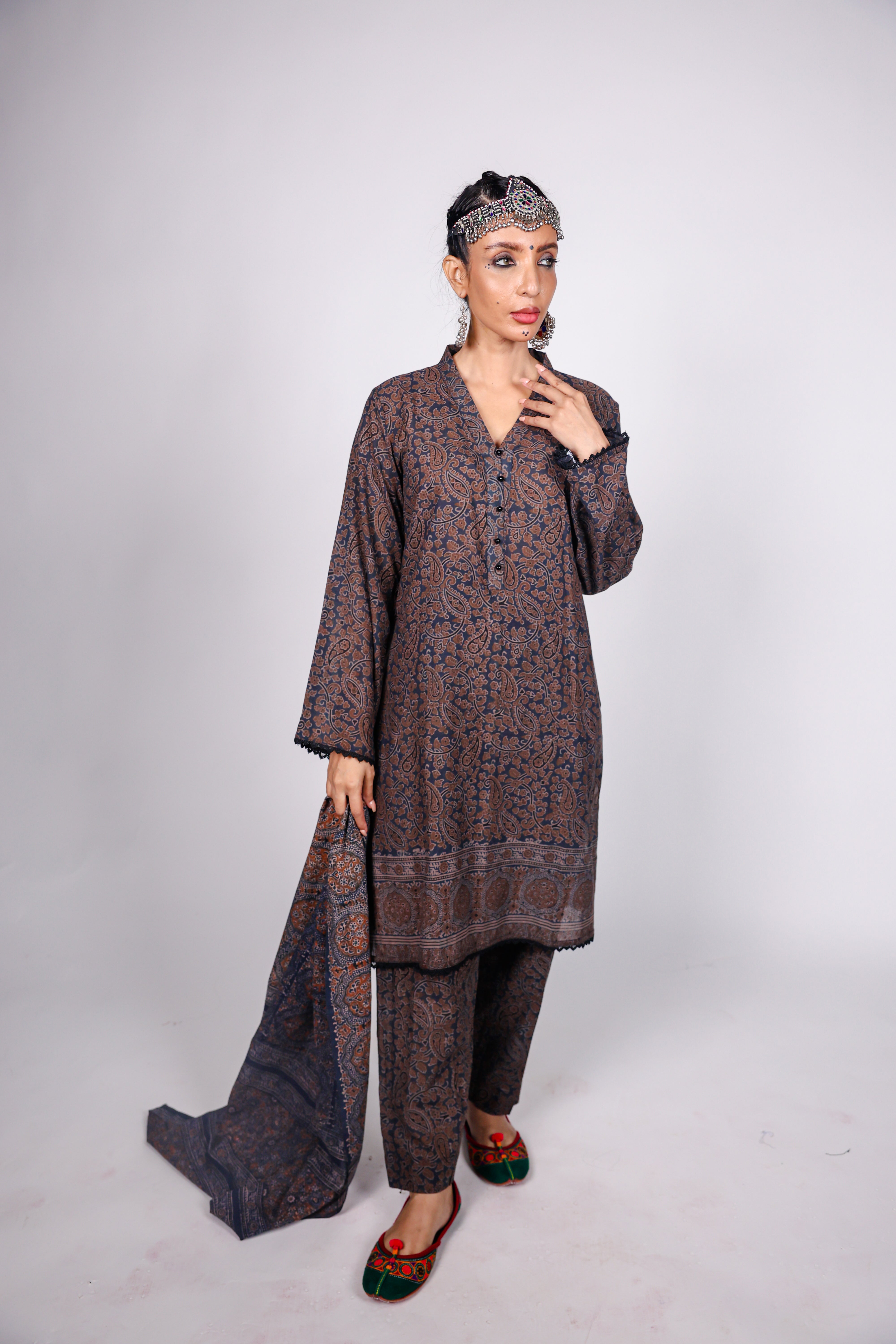 AJRAK PRINTED FABRIC STITCHED 02 PIECE SHIRT & TROUSER.