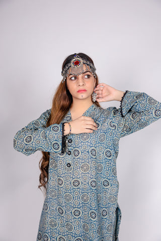 AJRAK PRINTED FABRIC STITCHED 02 PIECE SHIRT & TROUSER.