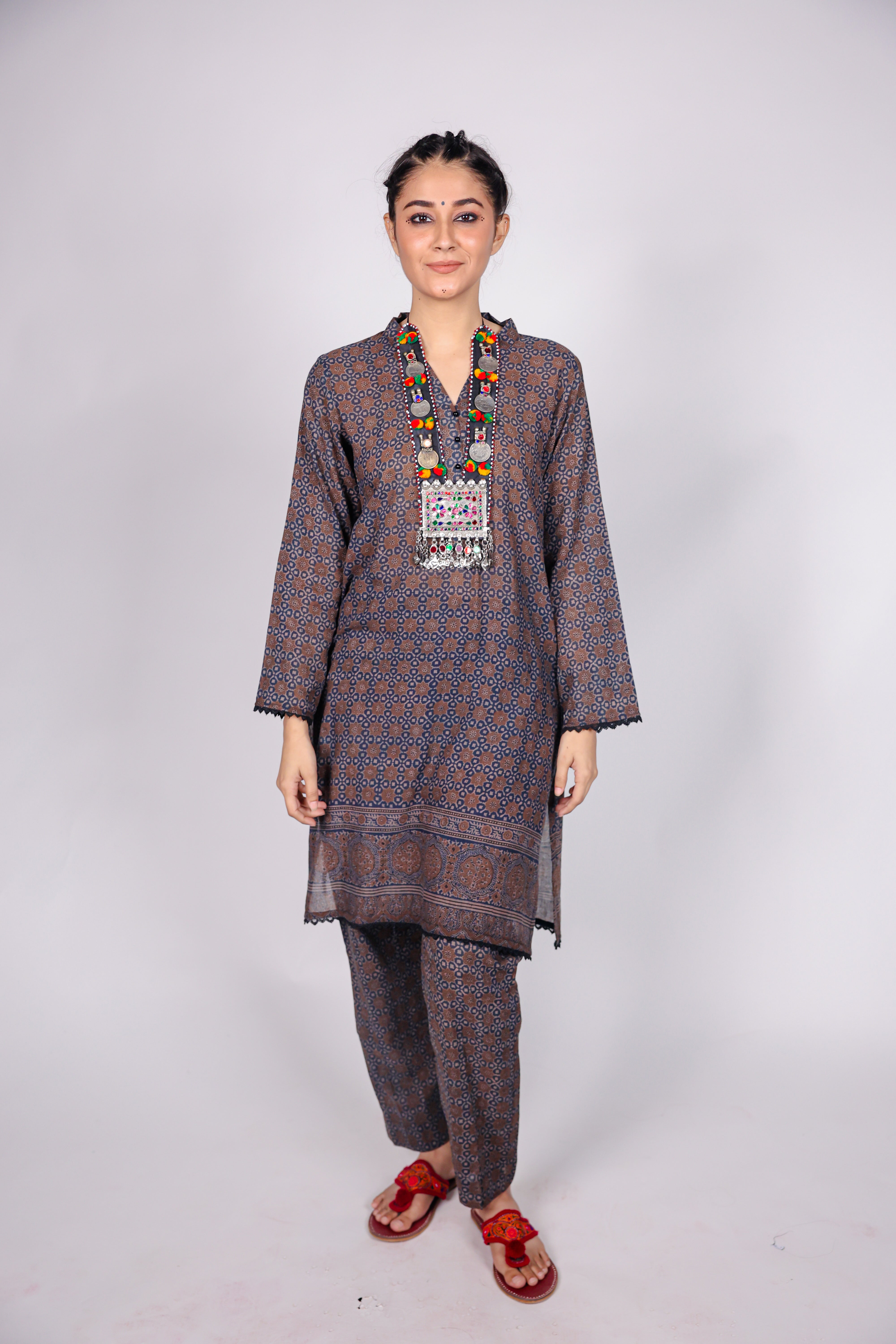 AJRAK PRINTED FABRIC STITCHED 02 PIECE SHIRT & TROUSER.