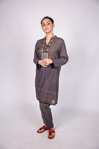 AJRAK PRINTED FABRIC STITCHED 02 PIECE SHIRT & TROUSER.