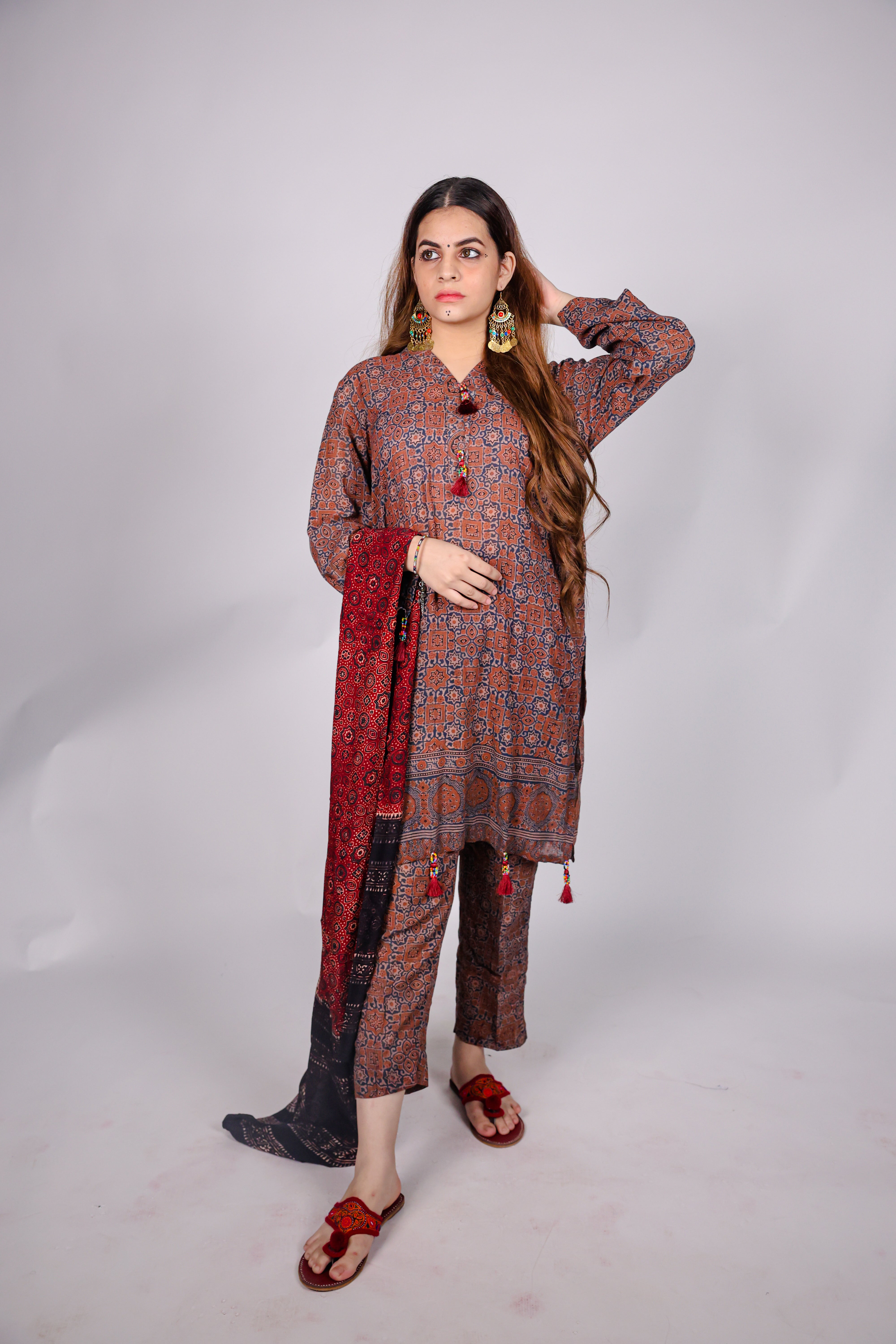 AJRAK PRINTED FABRIC STITCHED 02 PIECE SHIRT & TROUSER.