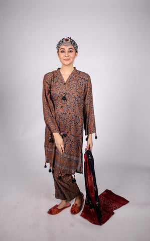 AJRAK PRINTED FABRIC STITCHED 02 PIECE SHIRT & TROUSER.