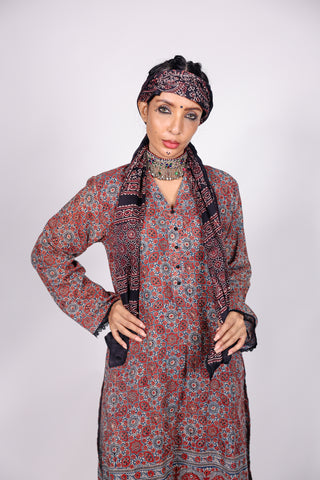 AJRAK PRINTED FABRIC STITCHED 02 PIECE SHIRT & TROUSER.