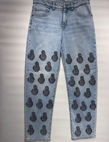 Light Blue Block-Printed Jeans