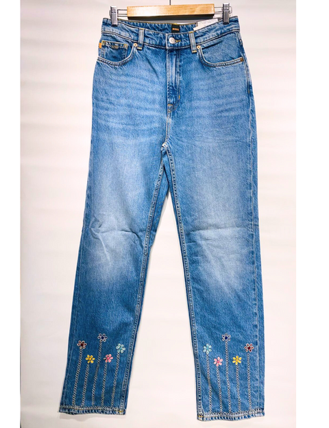 Light Blue Flared Jeans with Floral Embroidery Women