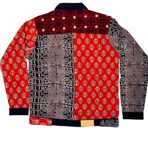 Men's Denim Jacket with Ajrak Pattern Black