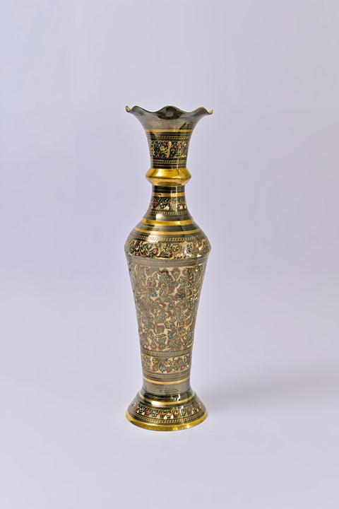 Ornate Brass Vase with Handcrafted Floral Design