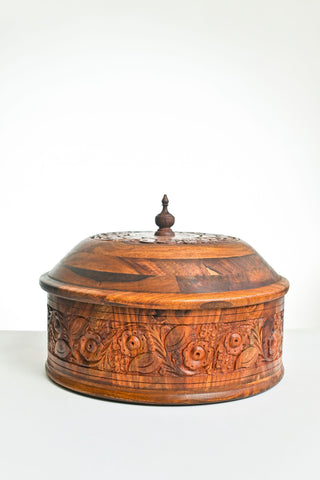 HANDMADE WOODEN HOTPOT WITH BRASS WORK AND INNER STEAL BOWL