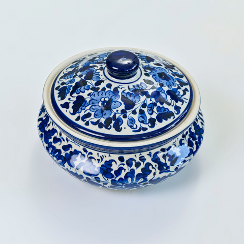 SERVING BOWL WITH LID BLUE POTTERY