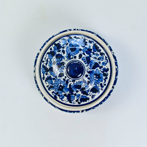 SERVING BOWL WITH LID BLUE POTTERY