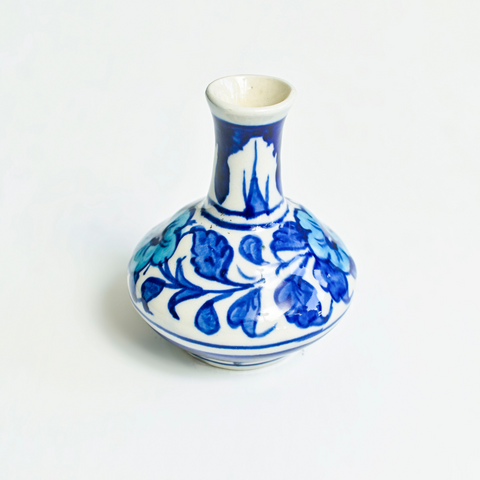 DECORATIVE BLUE POTTERY FLOWER VASE SURAHI