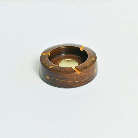 WOODEN ASHTRAY WITH BRASS WORK