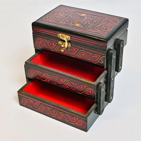 HANDMADE WOOD JEWELLERY BOX 3 STEPS HIGH QUALITY