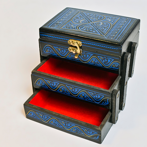 HANDMADE WOOD JEWELLERY BOX 3 STEPS HIGH QUALITY