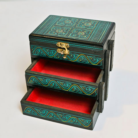 HANDMADE WOOD JEWELLERY BOX 3 STEPS HIGH QUALITY