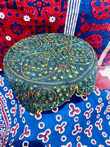 Sindhi Topi Green embroidery with mirror work