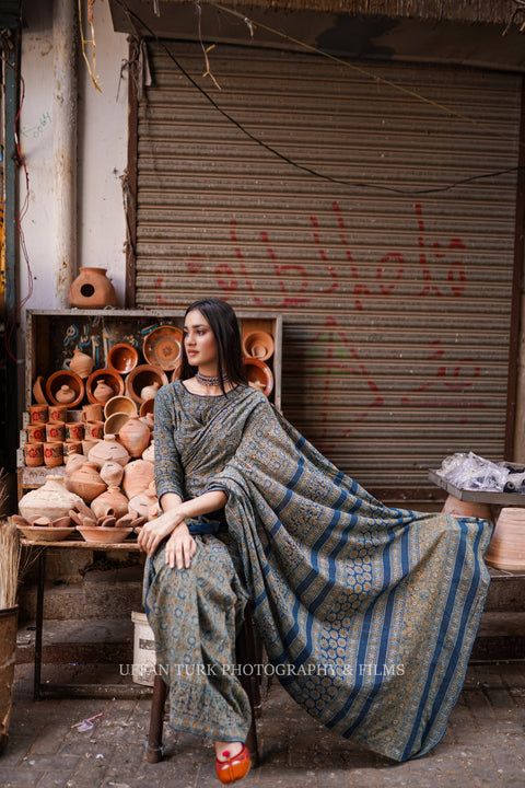 Modern Indigo Stitched Saree