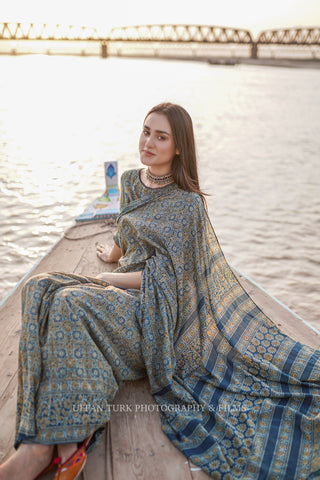 Modern Indigo Stitched Saree