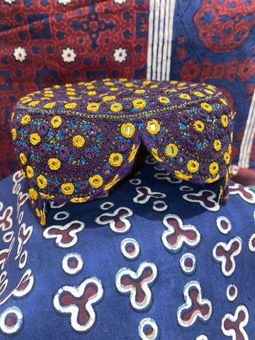 Sindhi Topi Purple & yellow embroidery with mirror work