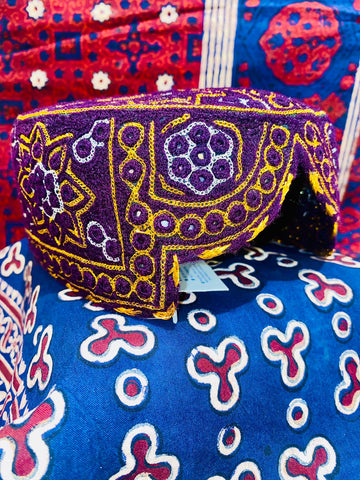 Sindhi Topi brown and yellow embroidery mirror work