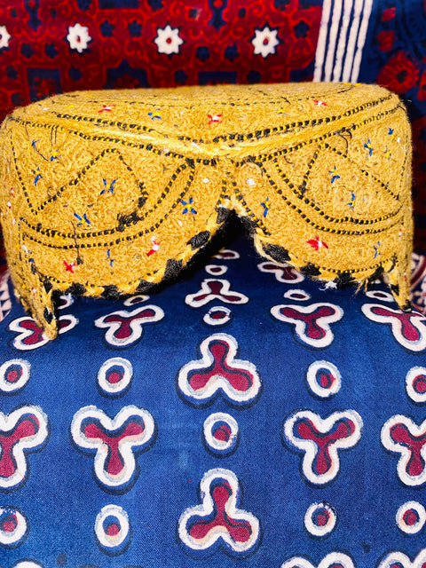 Sindhi Topi yellow with embroidery mirror work