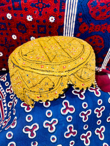 Sindhi Topi yellow with embroidery mirror work